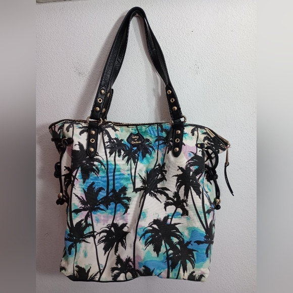 Juicy Couture Black and Blue Palm Print Tote - Picture 1 of 6